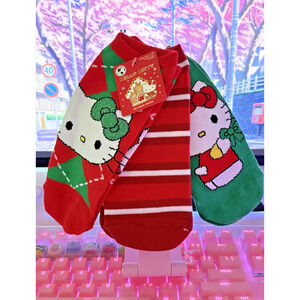 Sanrio Hello Kitty Women's Christmas Socks Holliday No Show 3 Pack Pair 2024